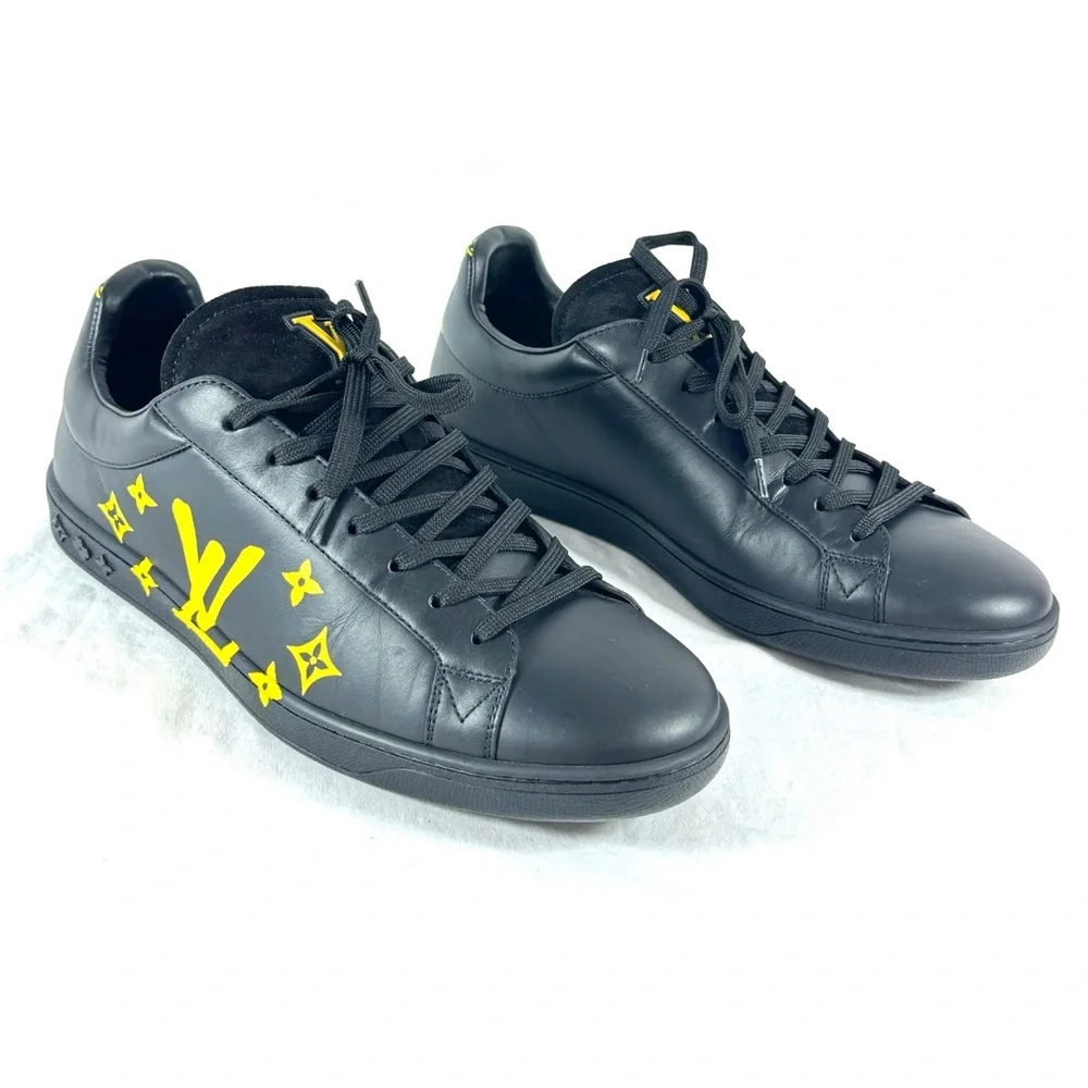 LOUIS VUITTON Black Leather Luxembourg Samothrace Men's Sneakers 8UK 9US - Picture 5 of 17